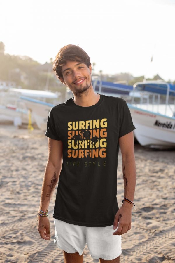 Surfing Black Mens Printed Tshirt
